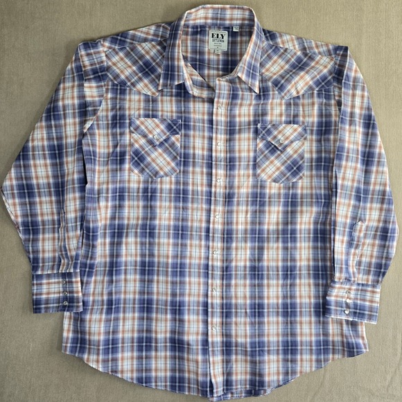Ely Cattleman Men's Tall Western Plaid Long Sleeve‎ Shirt Cowboy 3XLT - Picture 2 of 8